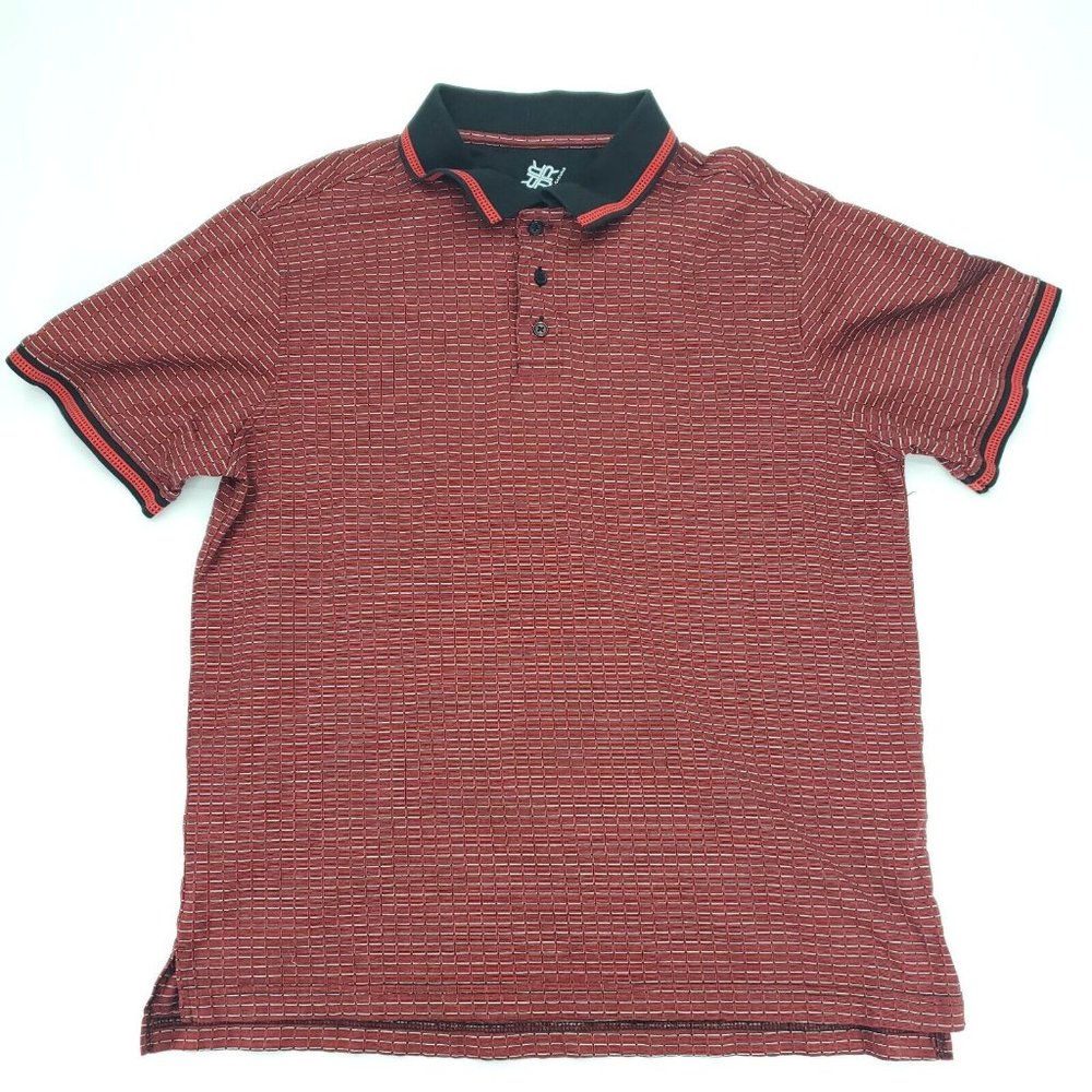 R&R Polo Shirt Men Small Red Squares Mercerized Cotton Casual Golf